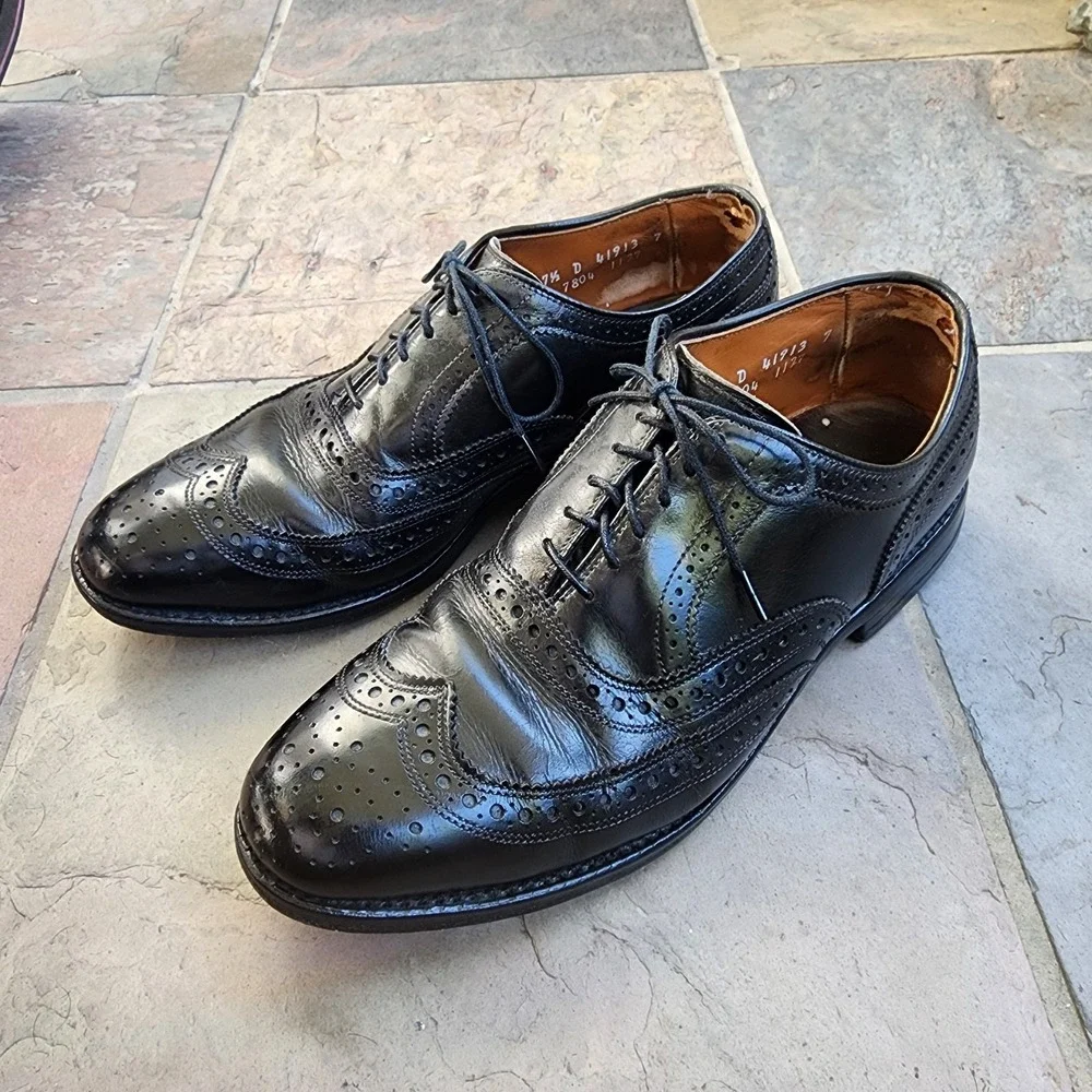 Allen Edmonds Fairhaven Mens Wingtip Black Leather Shoes Sz 7.5 D - Preppy Ivy